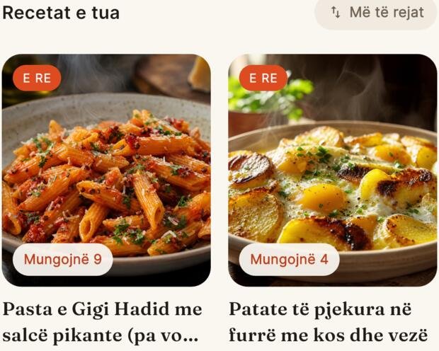 Recetat e ruajtura, secila me shenjën sa përbërës mungojnë.